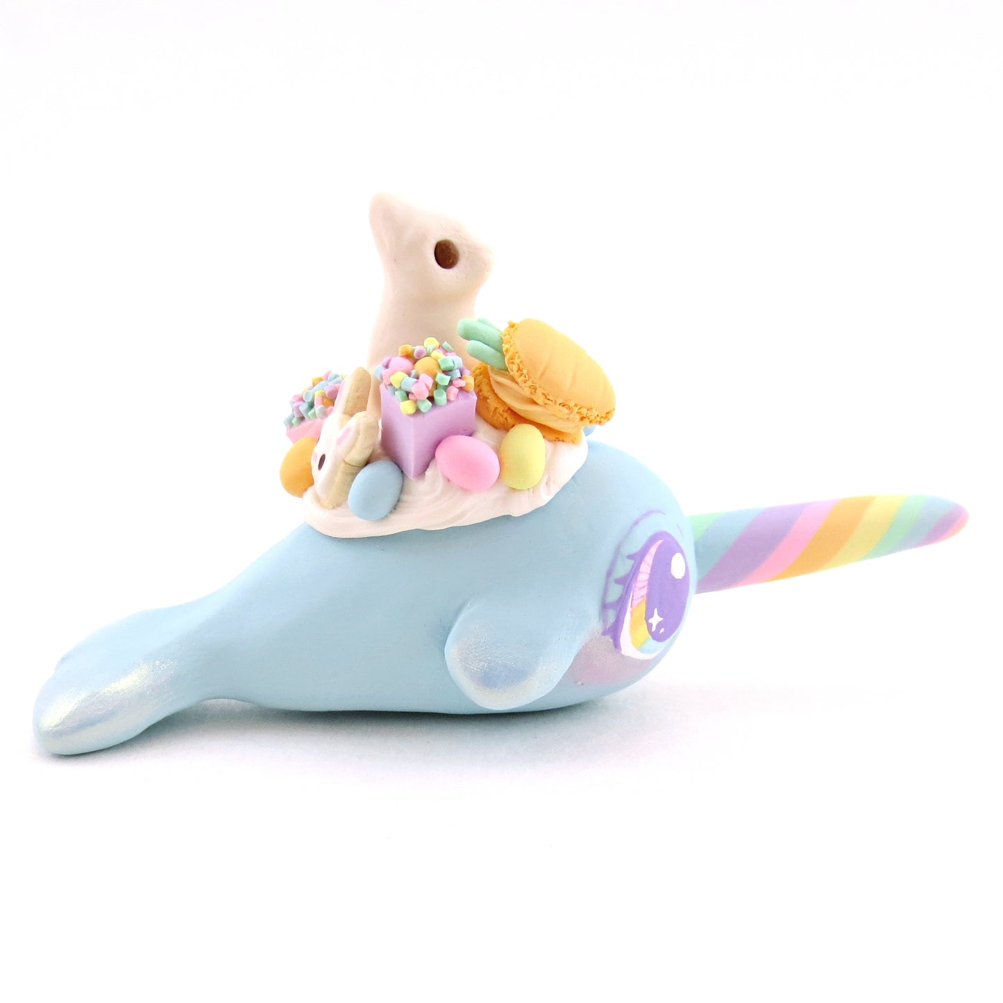 Blue Easter Dessert Narwhal Figurine - Polymer Clay Spring and Easter Animals