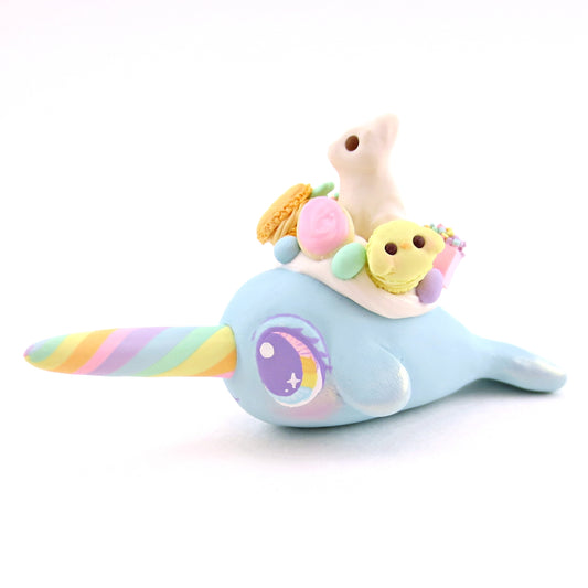 Blue Easter Dessert Narwhal Figurine - Polymer Clay Spring and Easter Animals