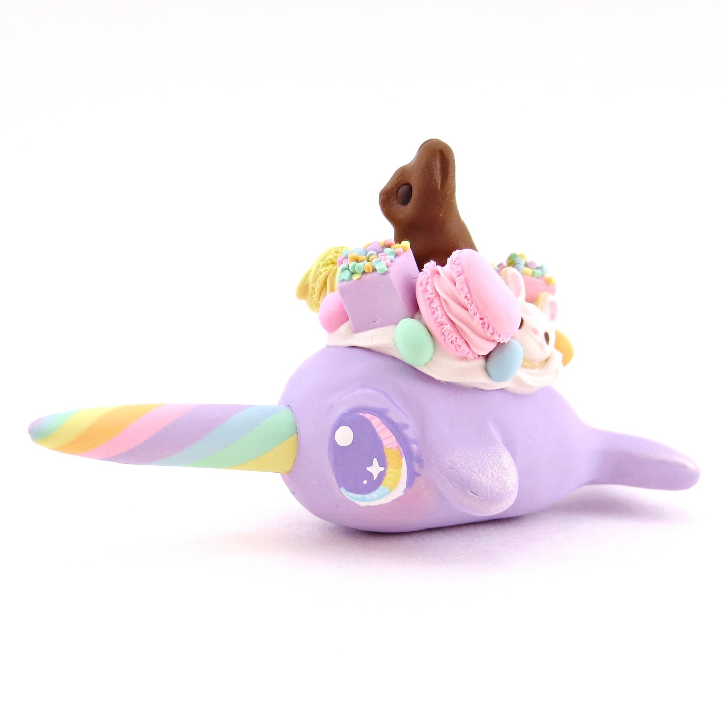 Purple Easter Dessert Narwhal Figurine - Polymer Clay Spring and Easter Animals