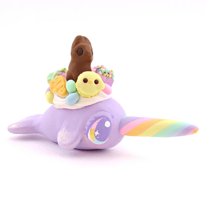 Purple Easter Dessert Narwhal Figurine - Polymer Clay Spring and Easter Animals