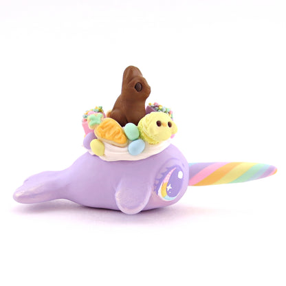 Purple Easter Dessert Narwhal Figurine - Polymer Clay Spring and Easter Animals