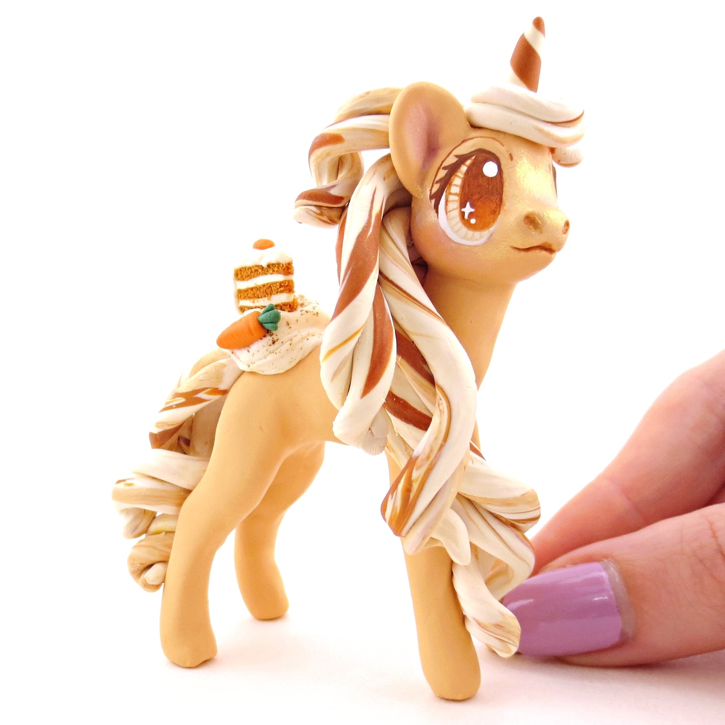 Carrot Cake Unicorn Figurine - Polymer Clay Spring and Easter Animals