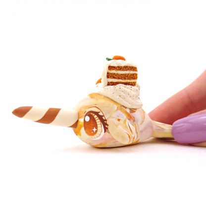 Carrot Cake Narwhal Figurine - Version 1 - Polymer Clay Spring and Easter Animals