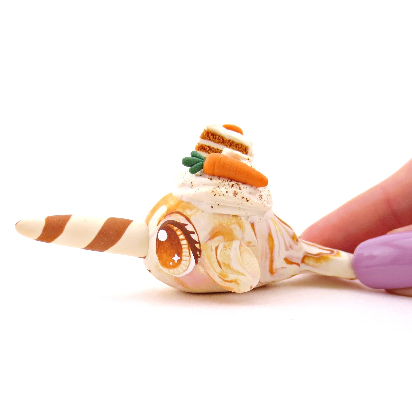 Carrot Cake Narwhal Figurine - Version 2 - Polymer Clay Spring and Easter Animals