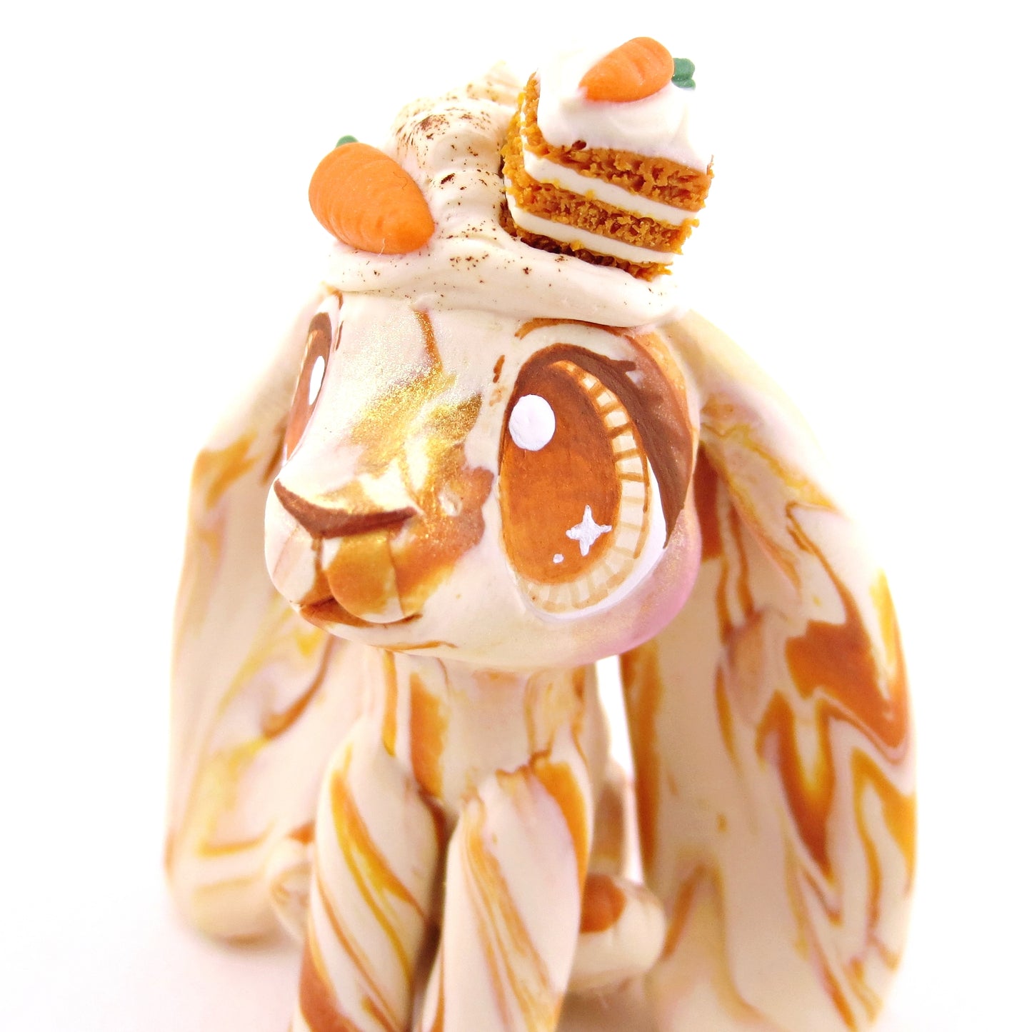 Carrot Cake Bunny Figurine - Polymer Clay Spring and Easter Animals