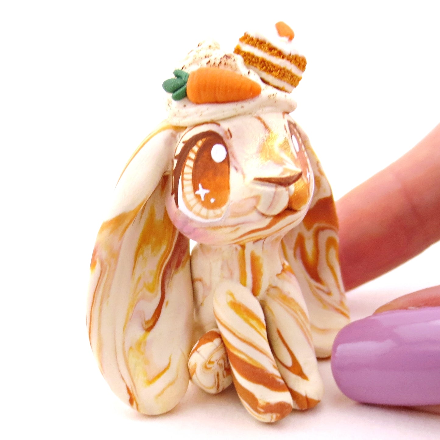 Carrot Cake Bunny Figurine - Polymer Clay Spring and Easter Animals