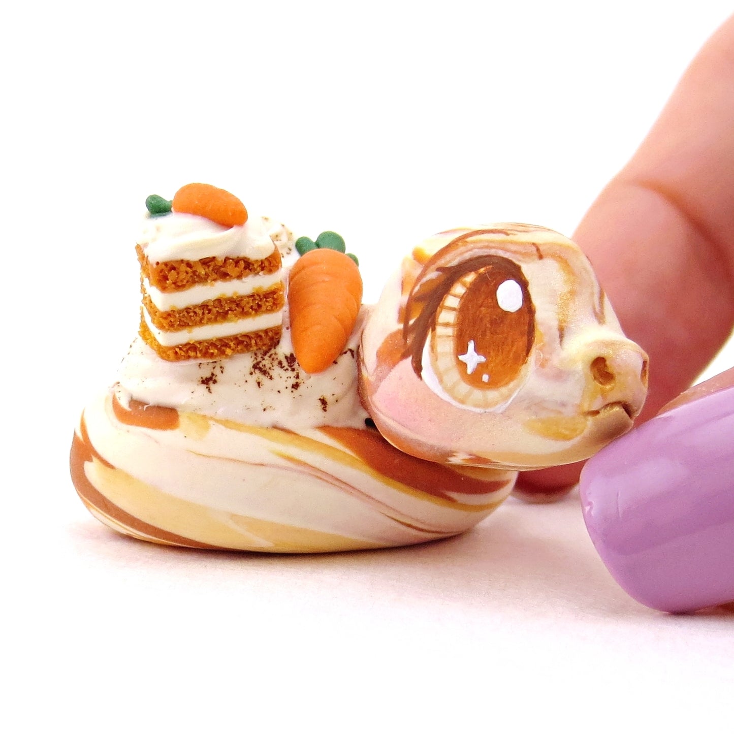 Carrot Cake Snake Figurine - Polymer Clay Spring and Easter Animals