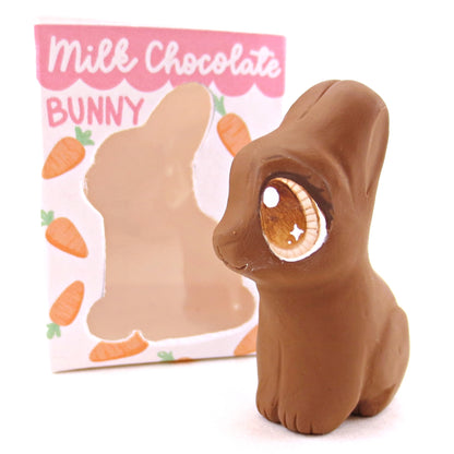 Milk Chocolate Bunny with Box Figurine - Version 1 - Polymer Clay Spring and Easter Animals