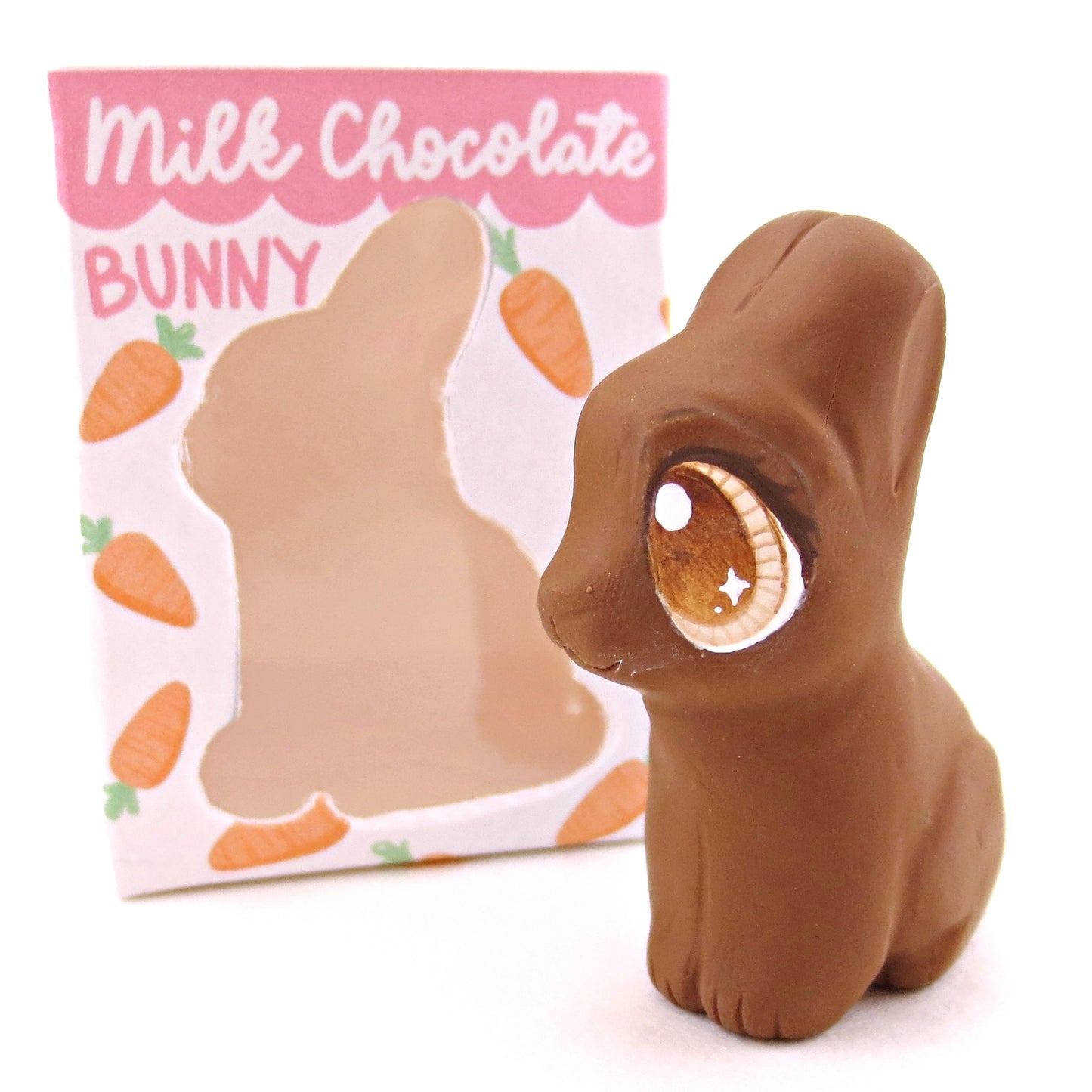 Milk Chocolate Bunny with Box Figurine - Version 1 - Polymer Clay Spring and Easter Animals