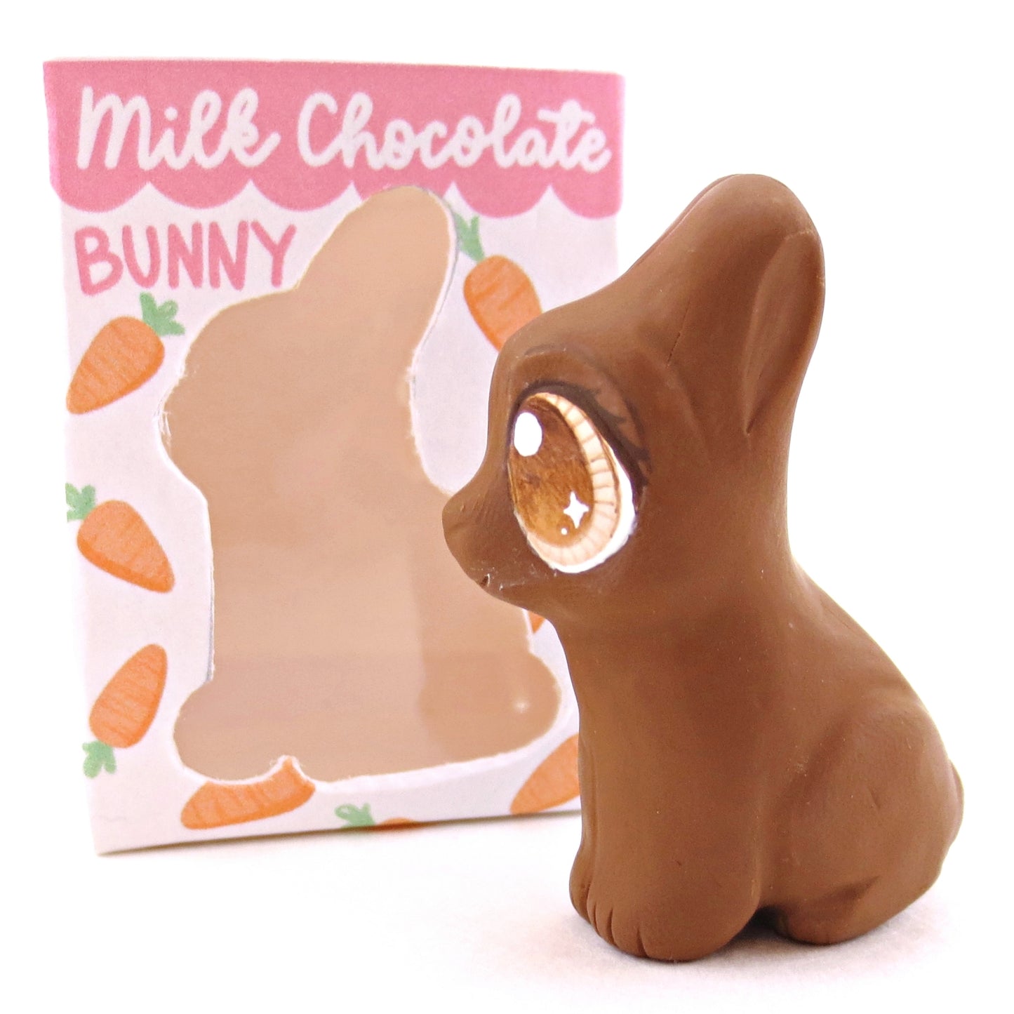 Milk Chocolate Bunny with Box Figurine - Version 1 - Polymer Clay Spring and Easter Animals