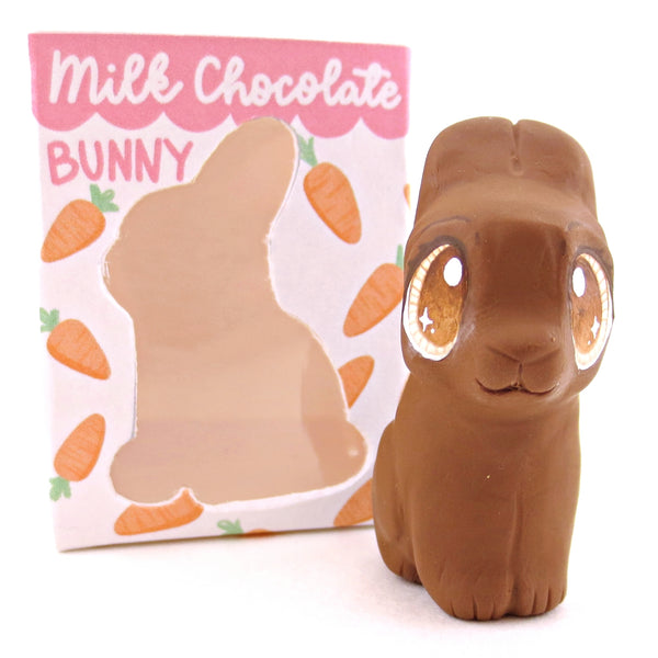 Milk Chocolate Bunny with Box Figurine - Version 1 - Polymer Clay Spring and Easter Animals