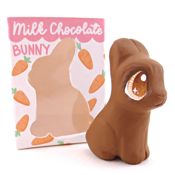 Milk Chocolate Bunny with Box Figurine - Version 1 - Polymer Clay Spring and Easter Animals
