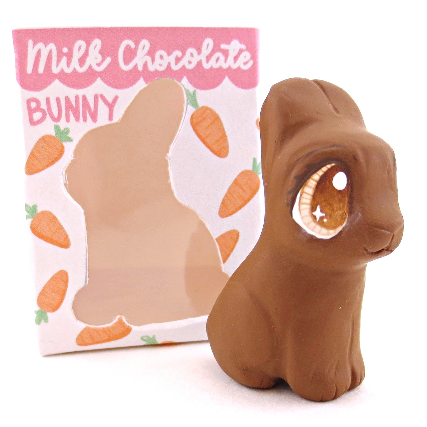 Milk Chocolate Bunny with Box Figurine - Version 1 - Polymer Clay Spring and Easter Animals