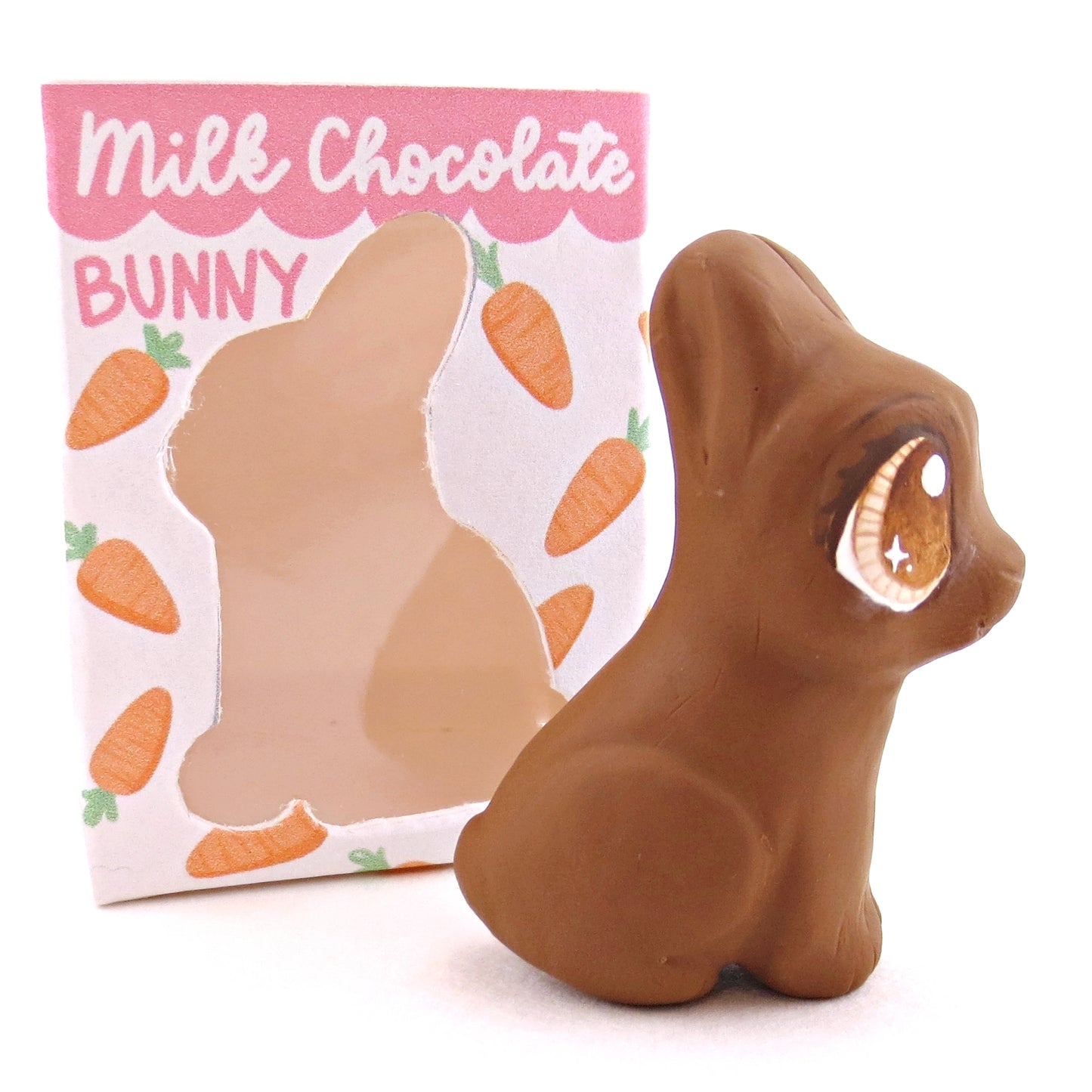 Milk Chocolate Bunny with Box Figurine - Version 1 - Polymer Clay Spring and Easter Animals