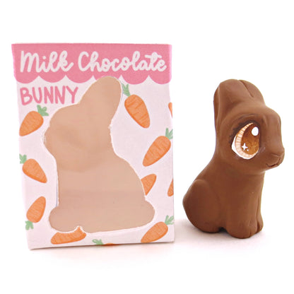 Milk Chocolate Bunny with Box Figurine - Version 1 - Polymer Clay Spring and Easter Animals