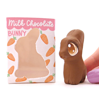 Milk Chocolate Bunny with Box Figurine - Version 1 - Polymer Clay Spring and Easter Animals