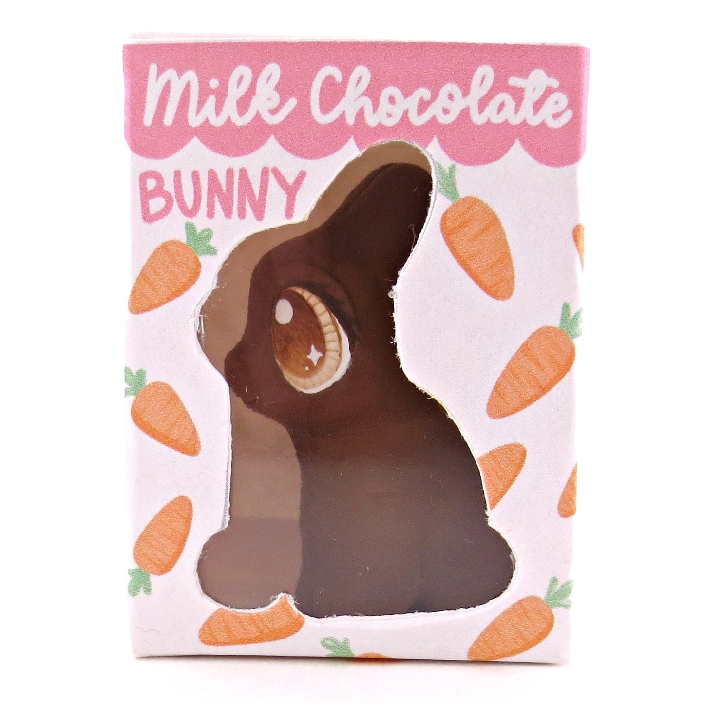 Milk Chocolate Bunny with Box Figurine - Version 1 - Polymer Clay Spring and Easter Animals