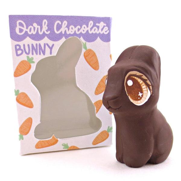 Dark Chocolate Bunny with Box Figurine - Polymer Clay Spring and Easter Animals