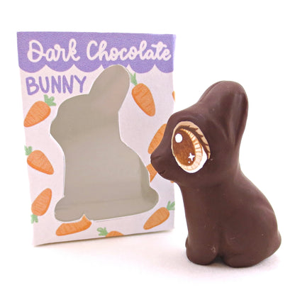 Dark Chocolate Bunny with Box Figurine - Polymer Clay Spring and Easter Animals