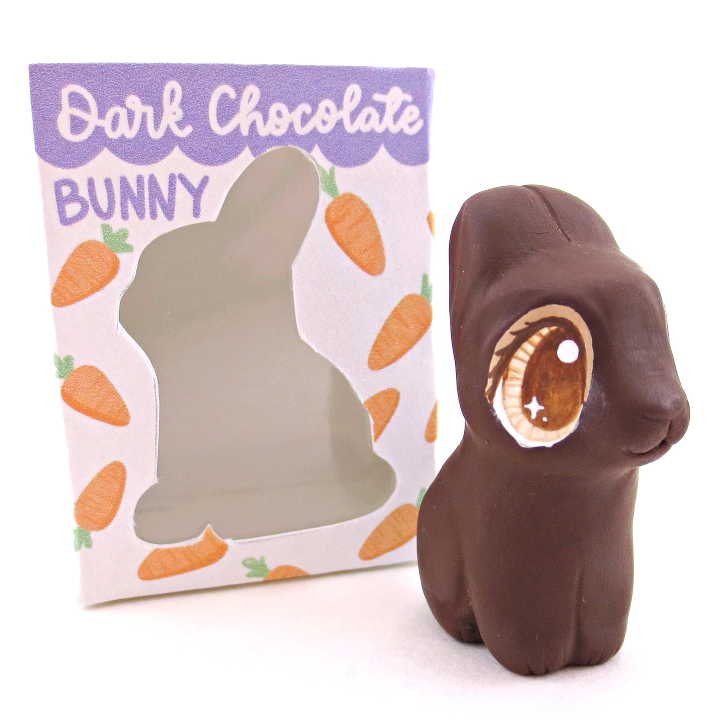 Dark Chocolate Bunny with Box Figurine - Polymer Clay Spring and Easter Animals