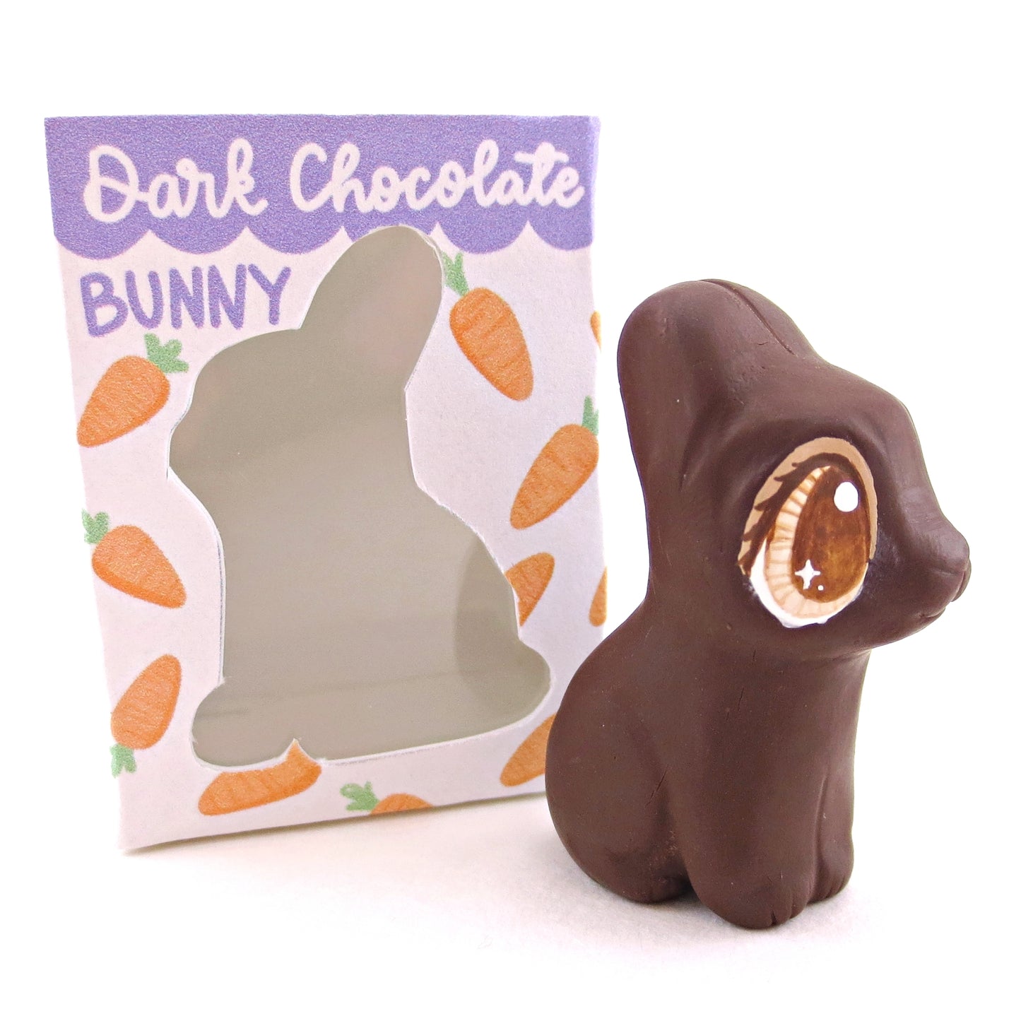 Dark Chocolate Bunny with Box Figurine - Polymer Clay Spring and Easter Animals