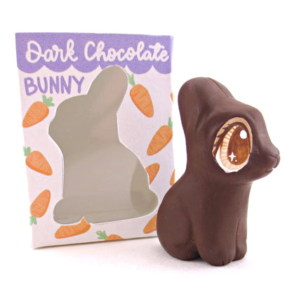 Dark Chocolate Bunny with Box Figurine - Polymer Clay Spring and Easter Animals