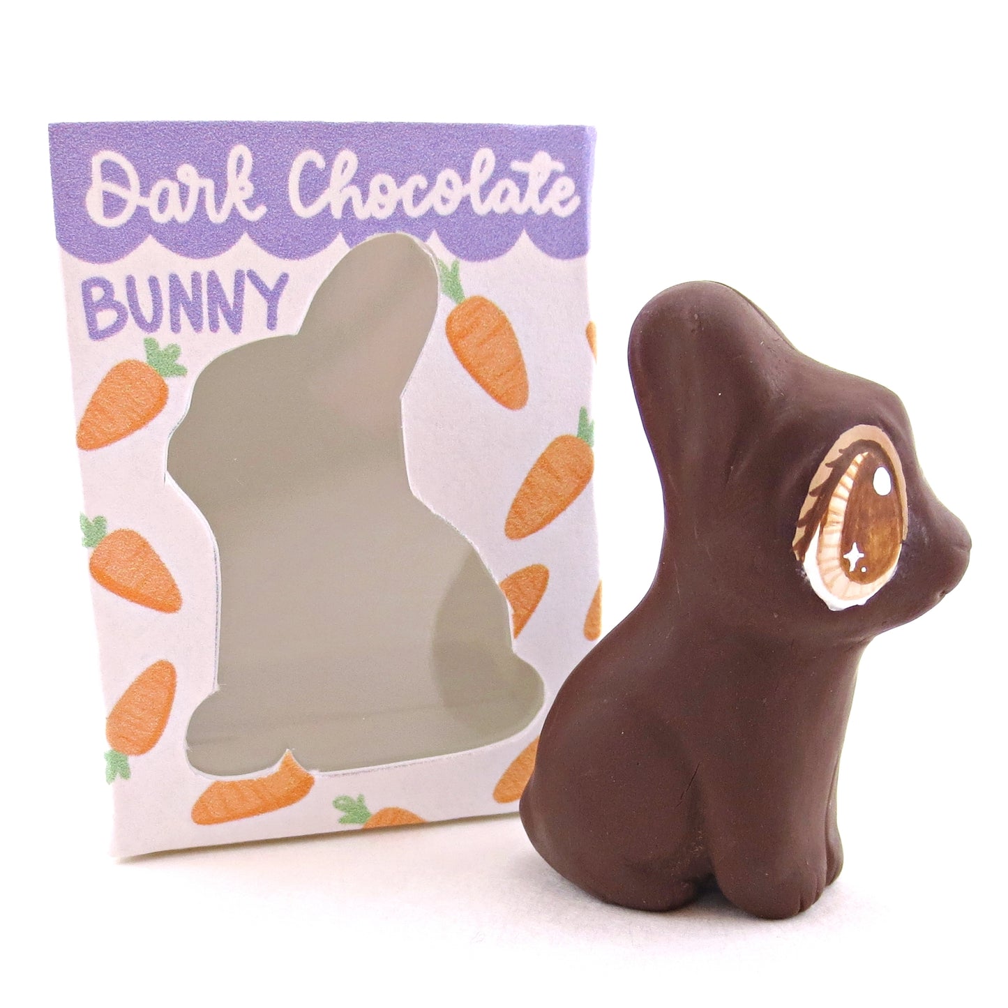 Dark Chocolate Bunny with Box Figurine - Polymer Clay Spring and Easter Animals