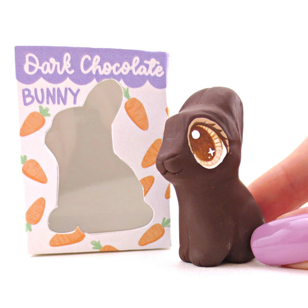 Dark Chocolate Bunny with Box Figurine - Polymer Clay Spring and Easter Animals