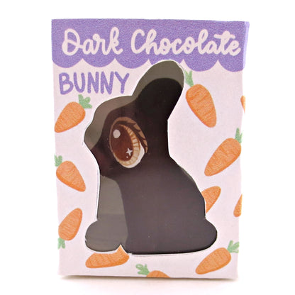 Dark Chocolate Bunny with Box Figurine - Polymer Clay Spring and Easter Animals