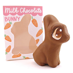 Milk Chocolate Bunny with Box Figurine - Version 2 - Polymer Clay Spring and Easter Animals