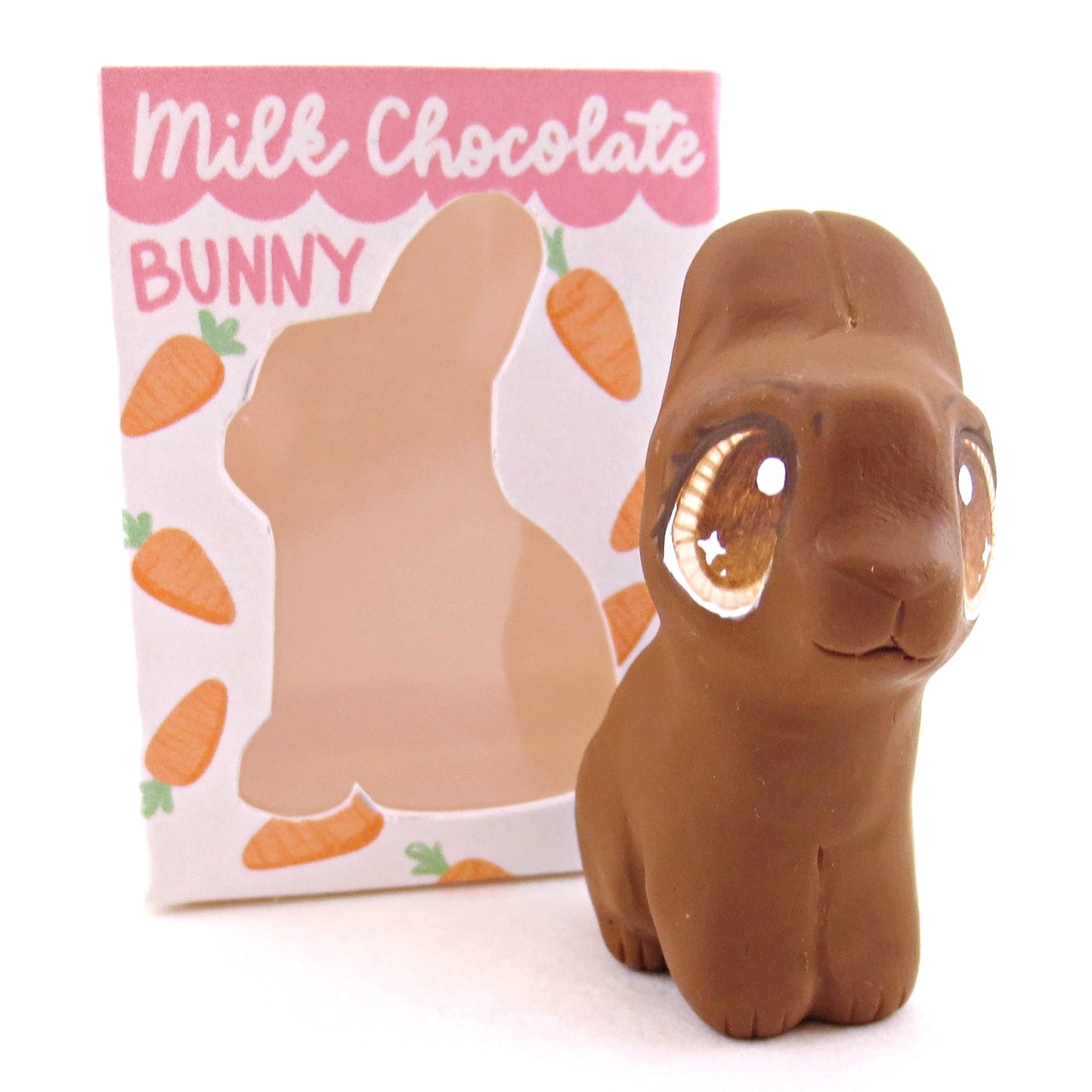 Milk Chocolate Bunny with Box Figurine - Version 2 - Polymer Clay Spring and Easter Animals