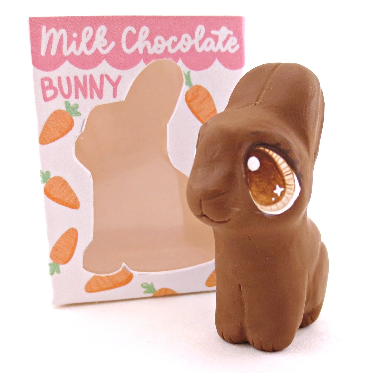 Milk Chocolate Bunny with Box Figurine - Version 2 - Polymer Clay Spring and Easter Animals