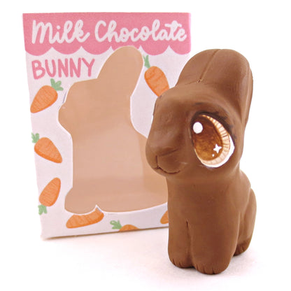 Milk Chocolate Bunny with Box Figurine - Version 2 - Polymer Clay Spring and Easter Animals