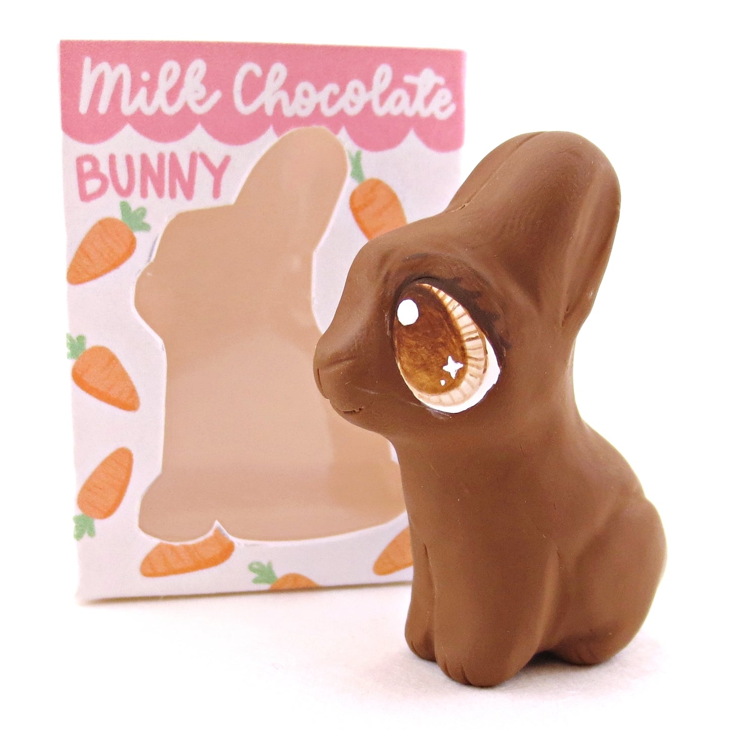 Milk Chocolate Bunny with Box Figurine - Version 2 - Polymer Clay Spring and Easter Animals