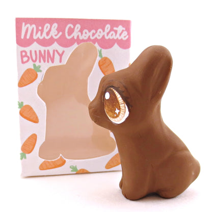 Milk Chocolate Bunny with Box Figurine - Version 2 - Polymer Clay Spring and Easter Animals