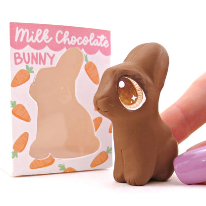 Milk Chocolate Bunny with Box Figurine - Version 2 - Polymer Clay Spring and Easter Animals