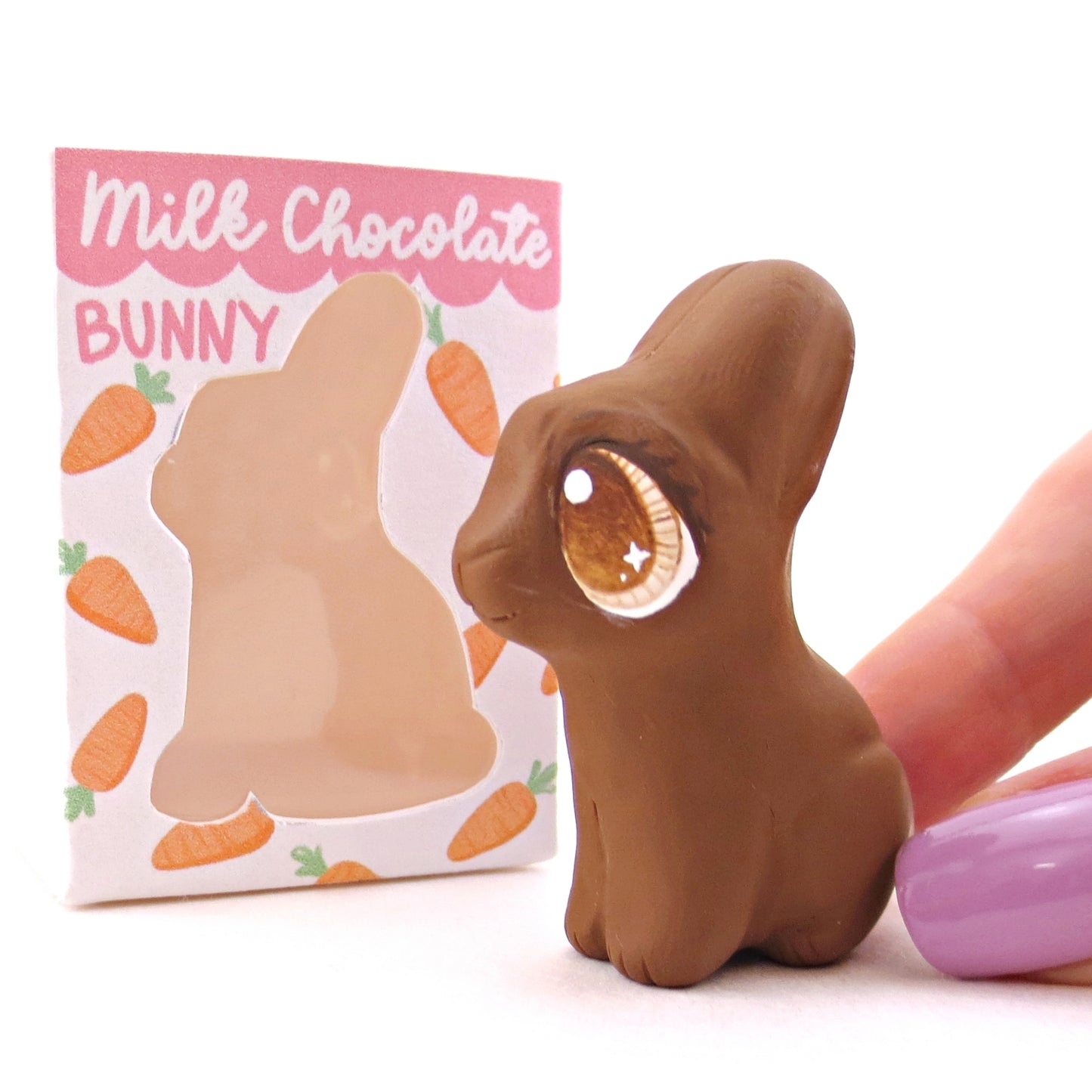 Milk Chocolate Bunny with Box Figurine - Version 2 - Polymer Clay Spring and Easter Animals