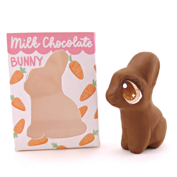 Milk Chocolate Bunny with Box Figurine - Version 2 - Polymer Clay Spring and Easter Animals