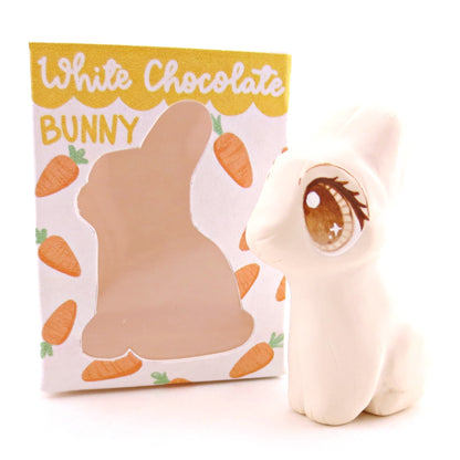 White Chocolate Bunny with Box Figurine - Polymer Clay Spring and Easter Animals