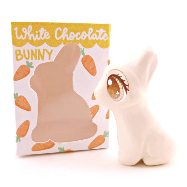 White Chocolate Bunny with Box Figurine - Polymer Clay Spring and Easter Animals