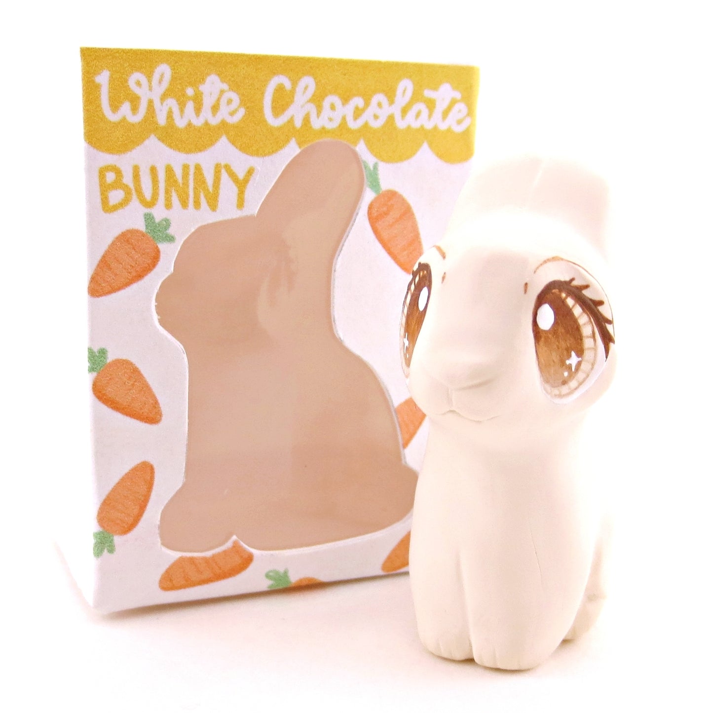 White Chocolate Bunny with Box Figurine - Polymer Clay Spring and Easter Animals