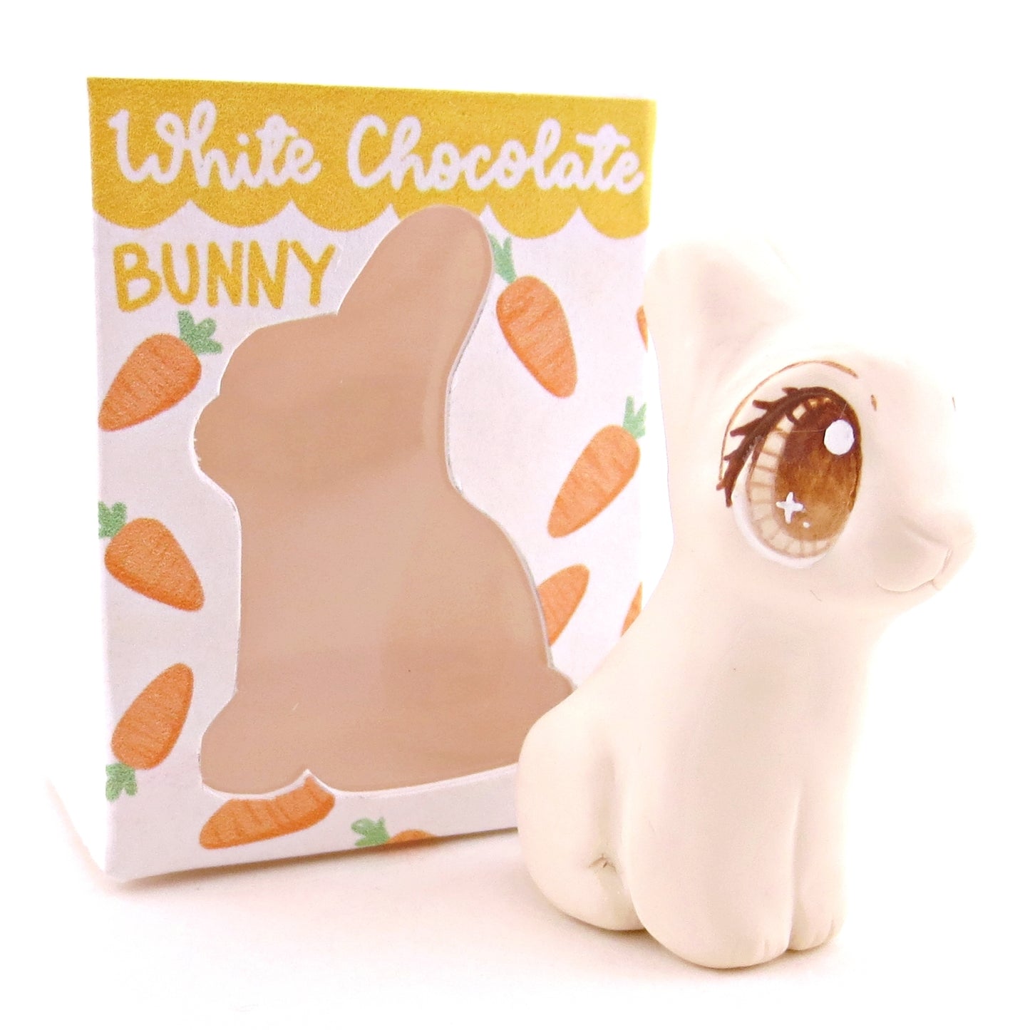 White Chocolate Bunny with Box Figurine - Polymer Clay Spring and Easter Animals