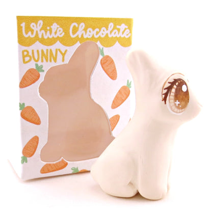 White Chocolate Bunny with Box Figurine - Polymer Clay Spring and Easter Animals