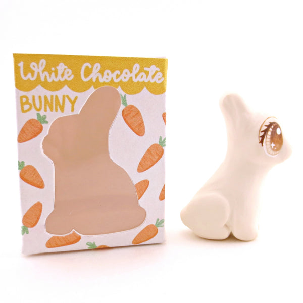 White Chocolate Bunny with Box Figurine - Polymer Clay Spring and Easter Animals