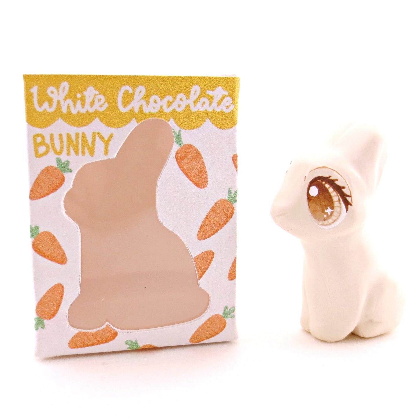 White Chocolate Bunny with Box Figurine - Polymer Clay Spring and Easter Animals