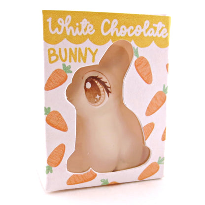 White Chocolate Bunny with Box Figurine - Polymer Clay Spring and Easter Animals