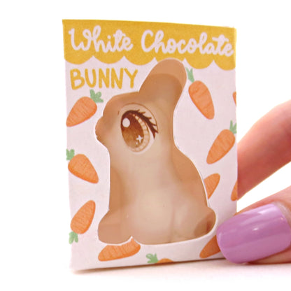 White Chocolate Bunny with Box Figurine - Polymer Clay Spring and Easter Animals