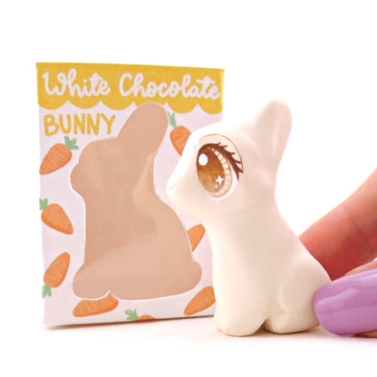 White Chocolate Bunny with Box Figurine - Polymer Clay Spring and Easter Animals