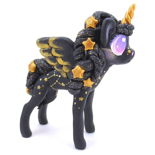 Golden Stars Unicorn Pegasus Figurine - Polymer Clay Animals