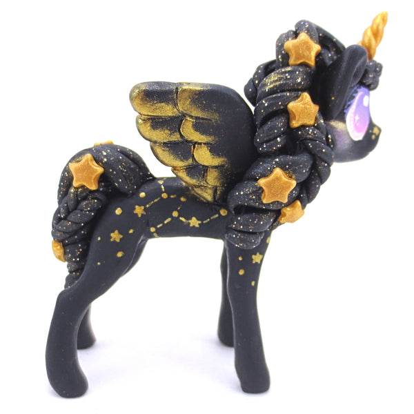 Golden Stars Unicorn Pegasus Figurine - Polymer Clay Animals